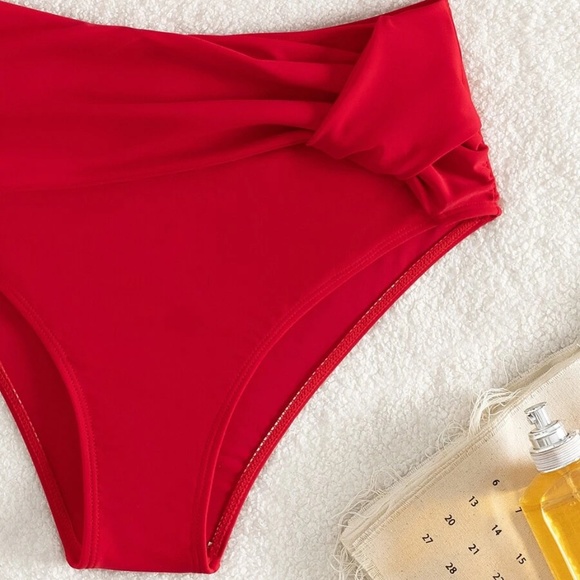 Red Twisted High Waisted Bikini Beach Swim - Picture 4 of 4